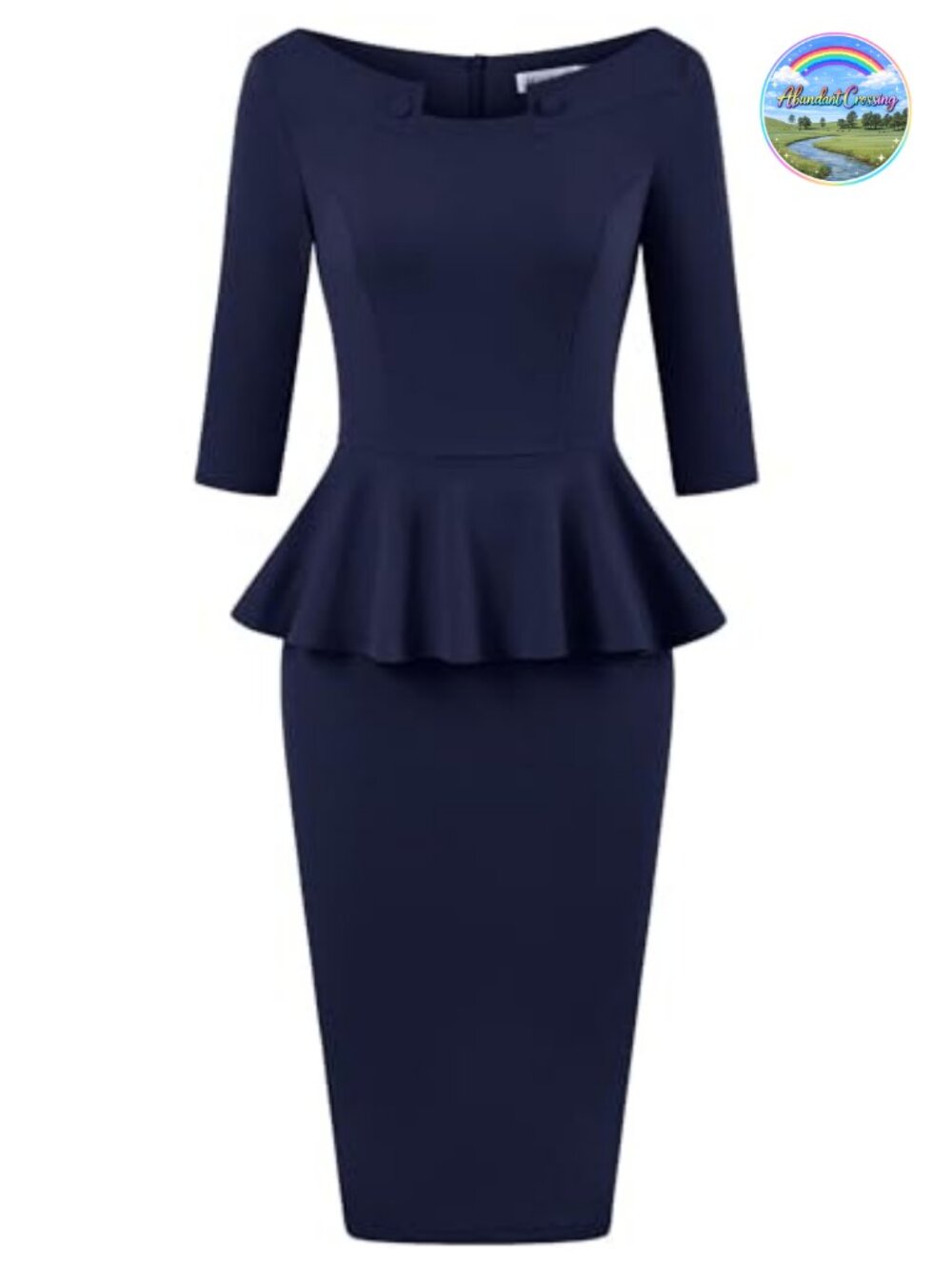 MUXXN Vintage 1950s Bodycon Midi Peplum Pencil Dress 3/4 Sleeve Work